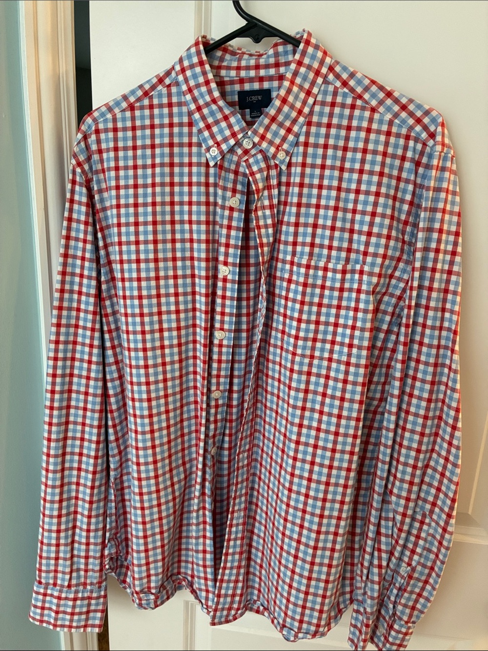 J. Crew Factory Red and Light Blue Checked Button-Down Shirt